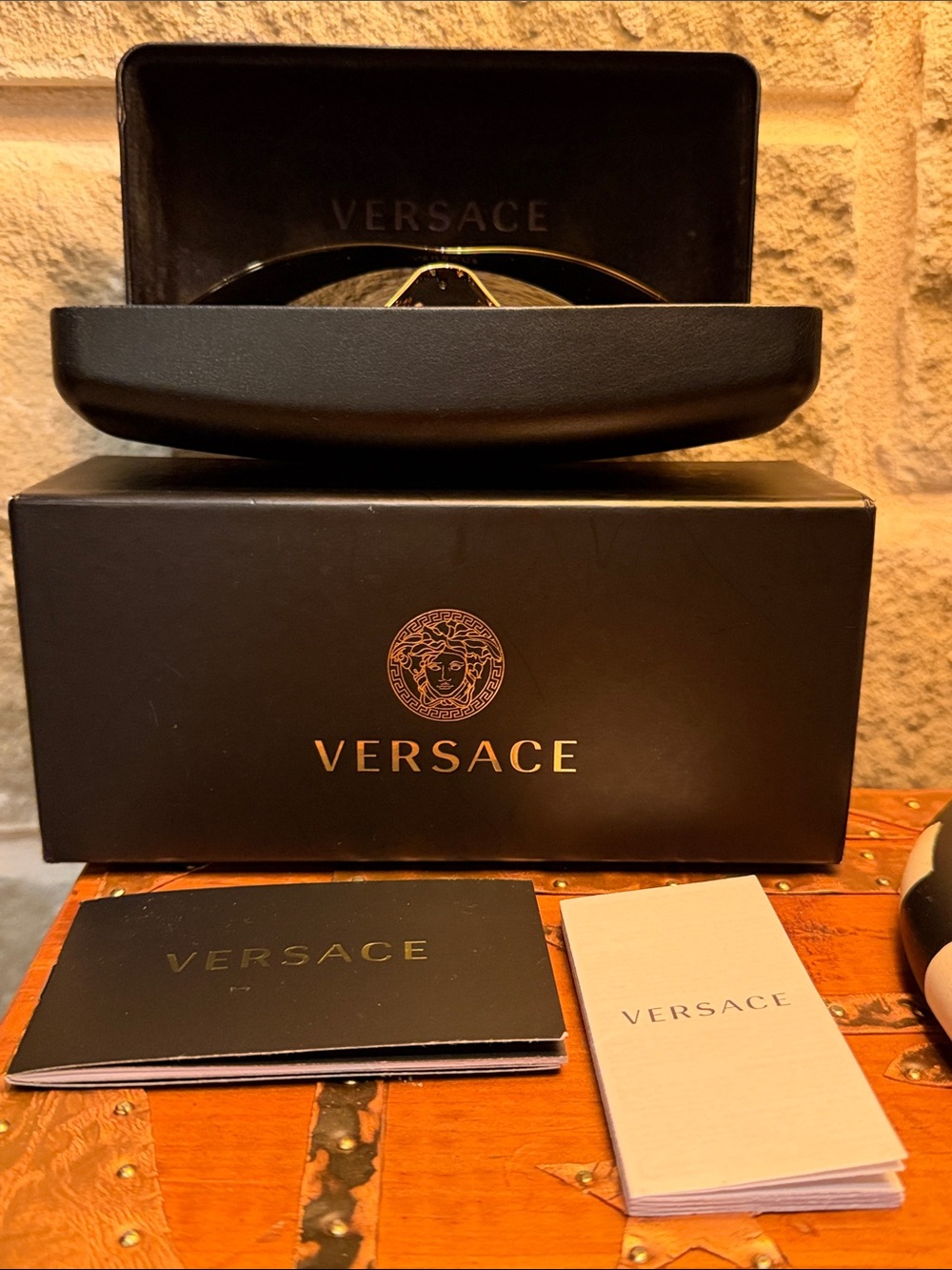 Versace Black Shield Sunglasses with Gold Trim ⭐️ GORGEOUS - Picture 12 of 13